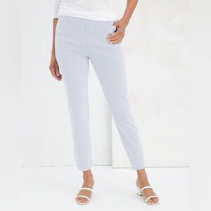 Chico’s So Slimming Brigitte Ankle Pants Seersucker Blue White Slim Fit Size 10